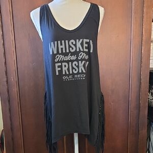​Ole Red Black "Whiskey Makes Me Frisky" Fringed Tank Top XL | Tishomingo